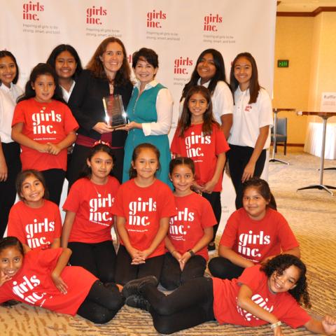 Danielle Harlow and Diana Arya with Girls Inc. girls