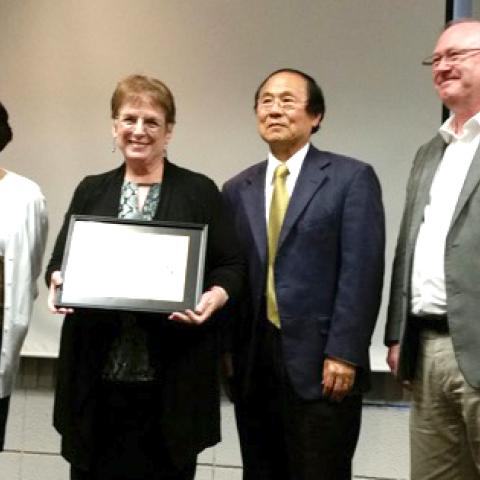 Kum-Kum Bhavnani, Judith Green, Chancellor Henry T. Yang, and Keith Clarke