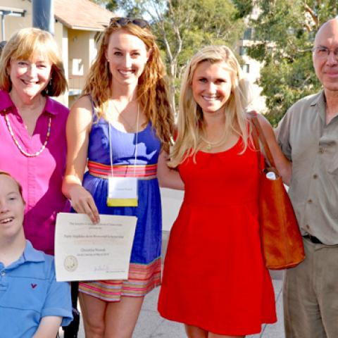 Dean Jane Close Conoley with the 2014 Patty Hopkins-Acos Scholar Christina Nowak with her brother and Julianna and Jim Hopkins-Acos.