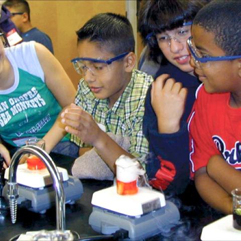 young students in science class