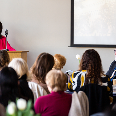 Susan Salcido gives talk during 2023 Fellowship Breakfast