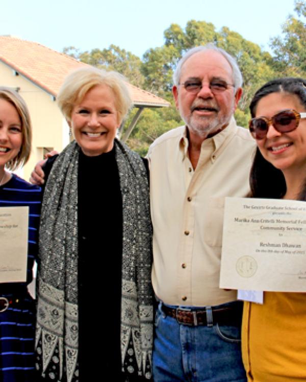 Lauren Ward (l) and Reshma Dhawan (r) flank Ann Lippincott and Ned Emerson 