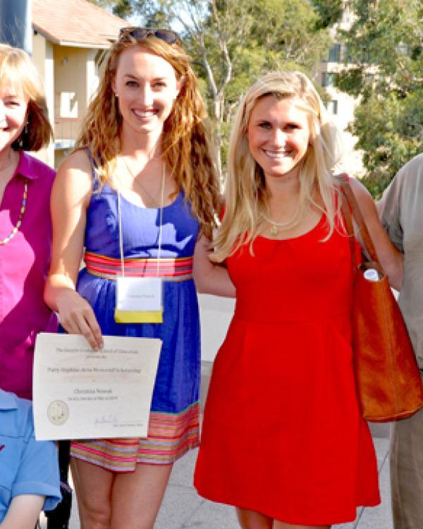 Dean Jane Close Conoley with the 2014 Patty Hopkins-Acos Scholar Christina Nowak with her brother and Julianna and Jim Hopkins-Acos.