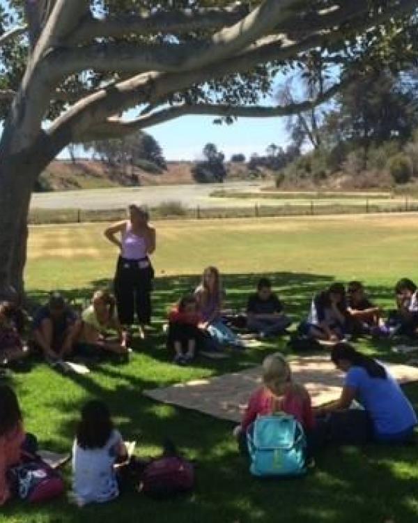 Young Writers Camp working outside 